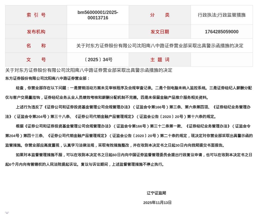 皇冠信用网怎么租
_东方证券沈阳南八中路营业部被出具警示函皇冠信用网怎么租
，涉多项违规